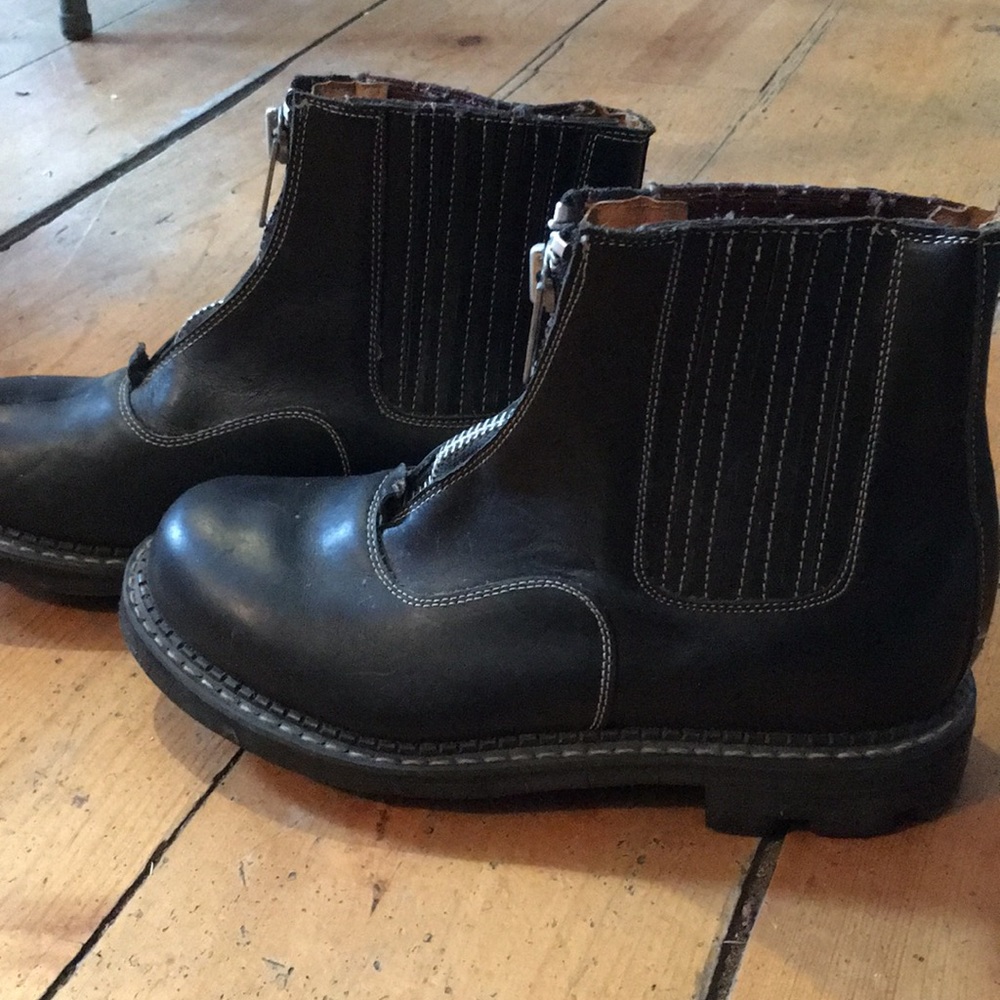 John Fluevog black boots with stitching